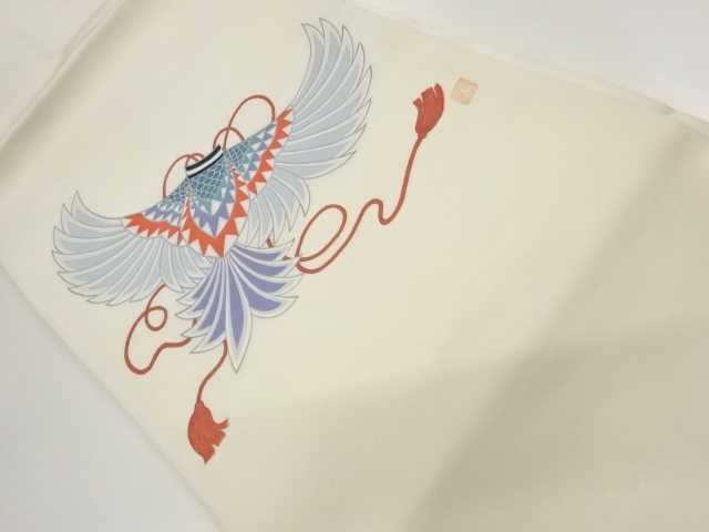 作家物　塩瀬手描き迦陵頻模様名古屋帯